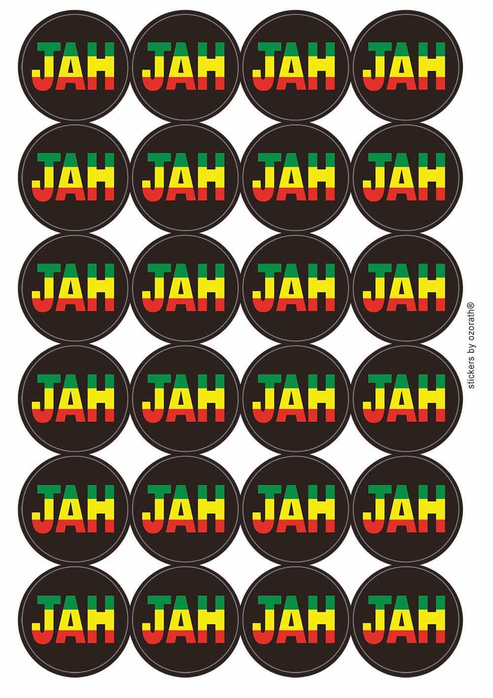 Jah Rastafarian Circular Matt Paper Stickers A4 Sheet of 24 (Each Sticker is 45mm Diameter)