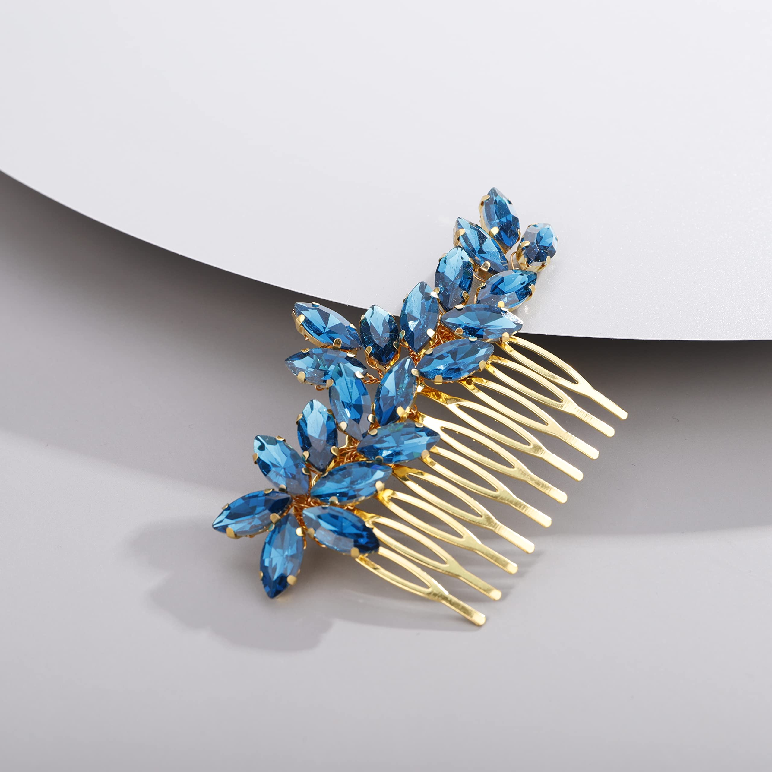 Chargances Bride Wedding Rhinestone Hair Comb Blue Crystal Hair Side Comb Fashion Handmade Headpiece Bridal Hair Accessories for Wedding Prom Flower Girl (Blue)
