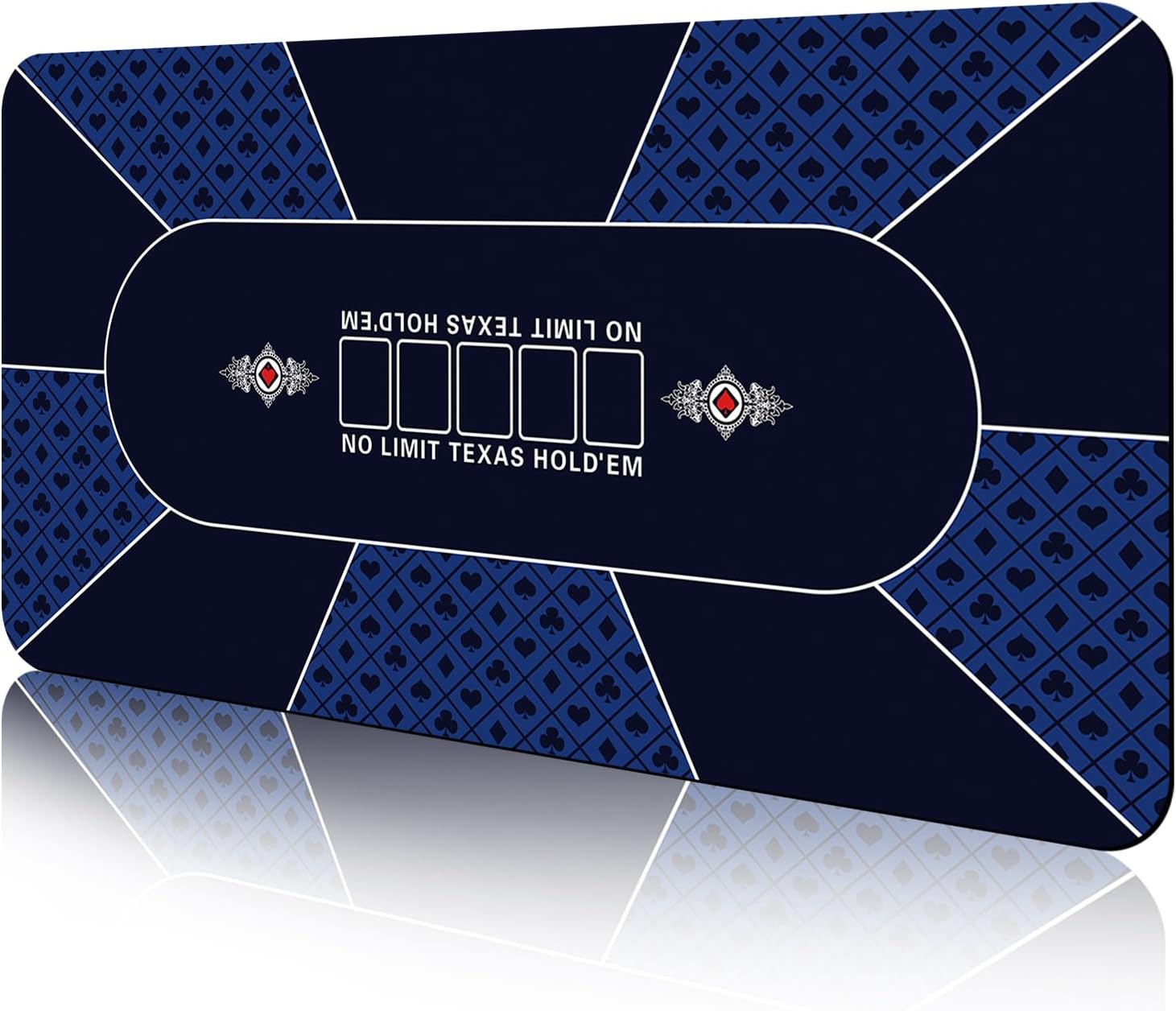 CONTINUE Poker Table Top Layout - Texas Hold'em Poker Mat for 8-10 Players, Anti-Slip Rubber, Blackjack, Casino - Blue
