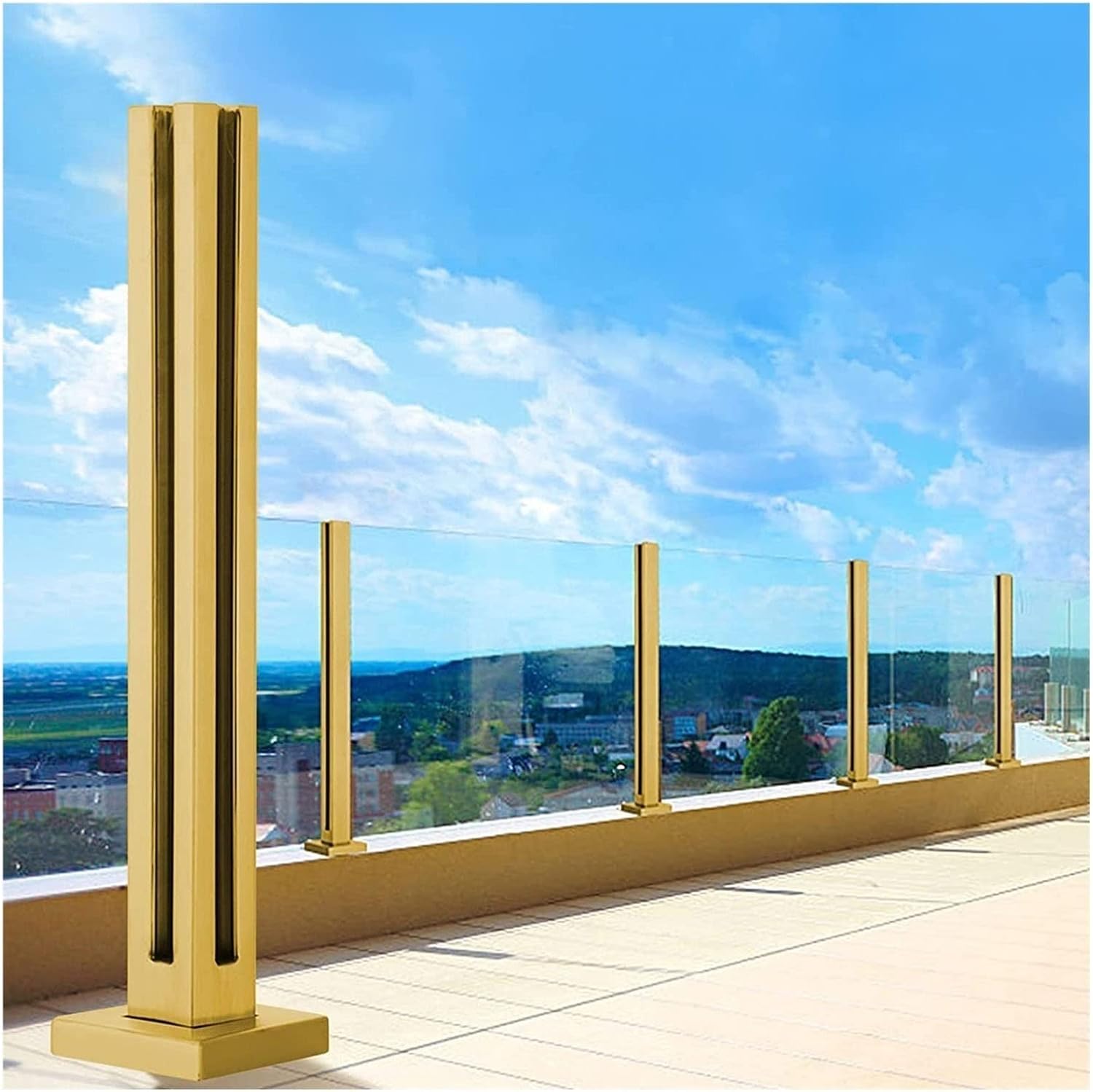 GJZNJYL Gold Glass Railing Post for Balcony Deck Stairs – 34-41 Inch Tall Balustrade Post for 10mm/12mm Glass – Stylish Corner Post (95cm/37.4in) for Enhanced Safety & Design
