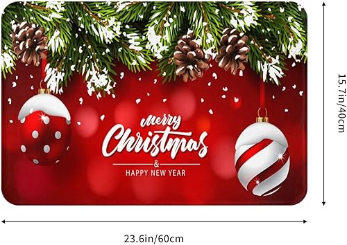 Miniatura 3 de Tapete de baño de Navidad para baño, bola de año nuevo, ramas de abeto, alfombra roja de espuma viscoelástica, antideslizante, alfombra pequeña,