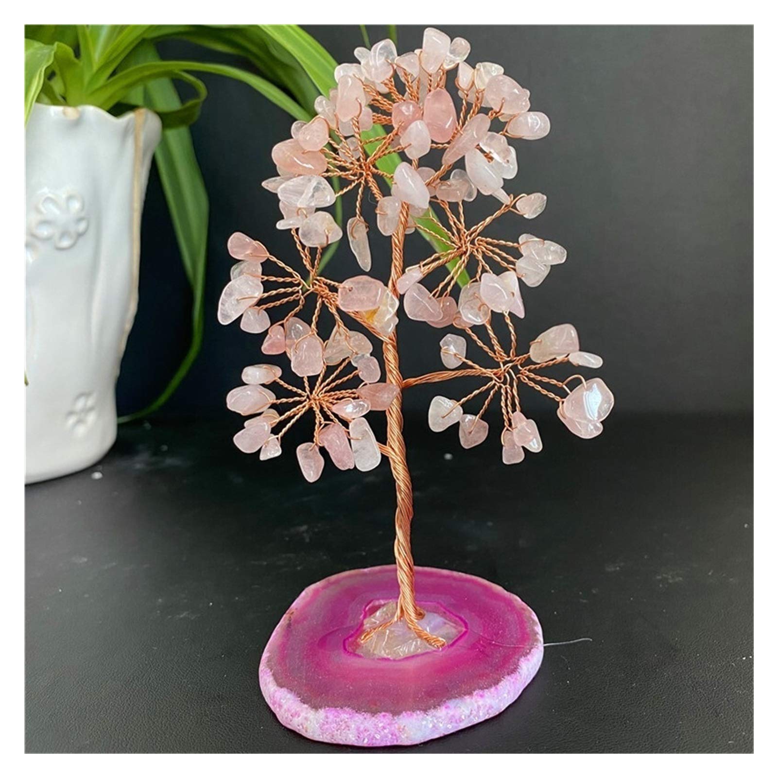 Kristallbaum Natürlicher Kristall Glücksbaum Amethyst Rose Quarz Edelstein Tree Handgemachte Baumdekoration Achat Scheiben Stein Mineral Ornamente Büro Dekor Kristalle (Color : Rose Quartz)