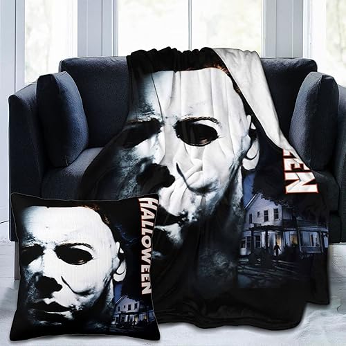 2 mantas de Michael Myers para ver películas de terror Halloween para sofá cama 50 x 60 pulgadas 18 x 18 pulgadas