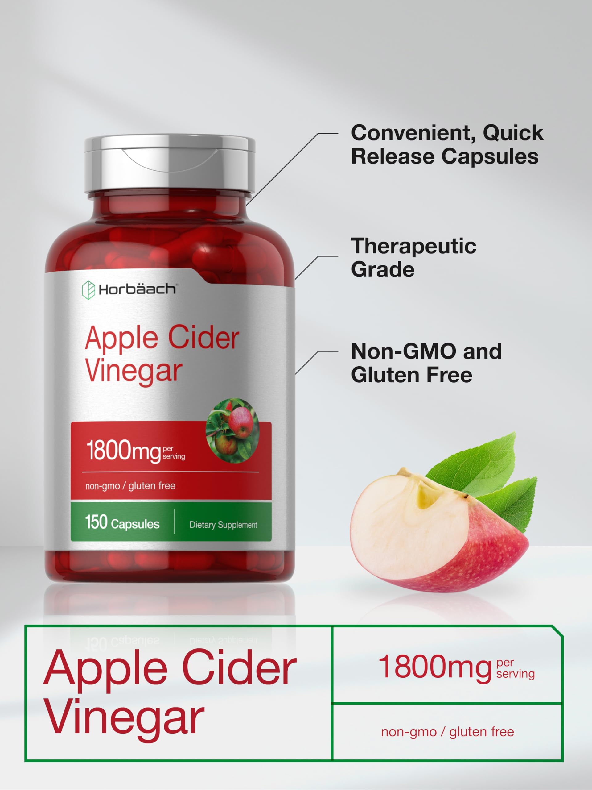 Horbäach Apple Cider Vinegar Capsules | 1800mg | 150 ACV Pills — Amazon image 4