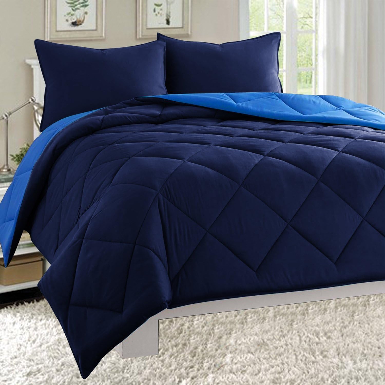 Elegance Linen Super Soft Goose Down Alternative 2-Piece Reversible Comforter Set, Twin, Pink/Purple