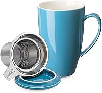 Vista 13 de Sweese Taza de té de cerámica de 15oz con infusor y tapa, apta para microondas y lavavajillas, infusor de té de hojas sueltas extra fino, asa Azul