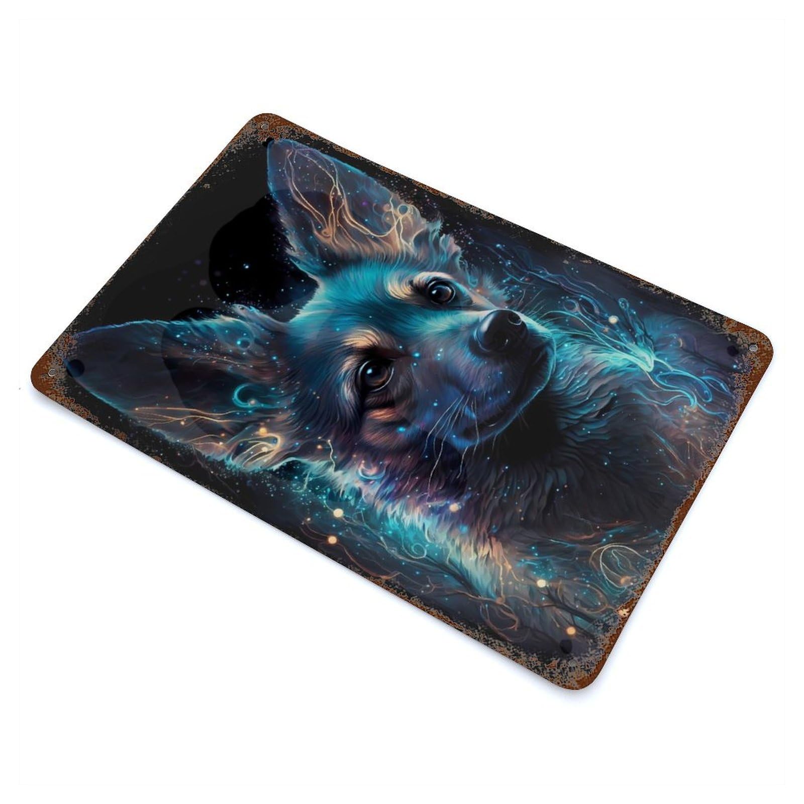Aged Metal Wall Plaque with Chihuahua Dog Design 11.8"x7.9", for Garage, Bar And Workshop Decor, Rustic Home Decor