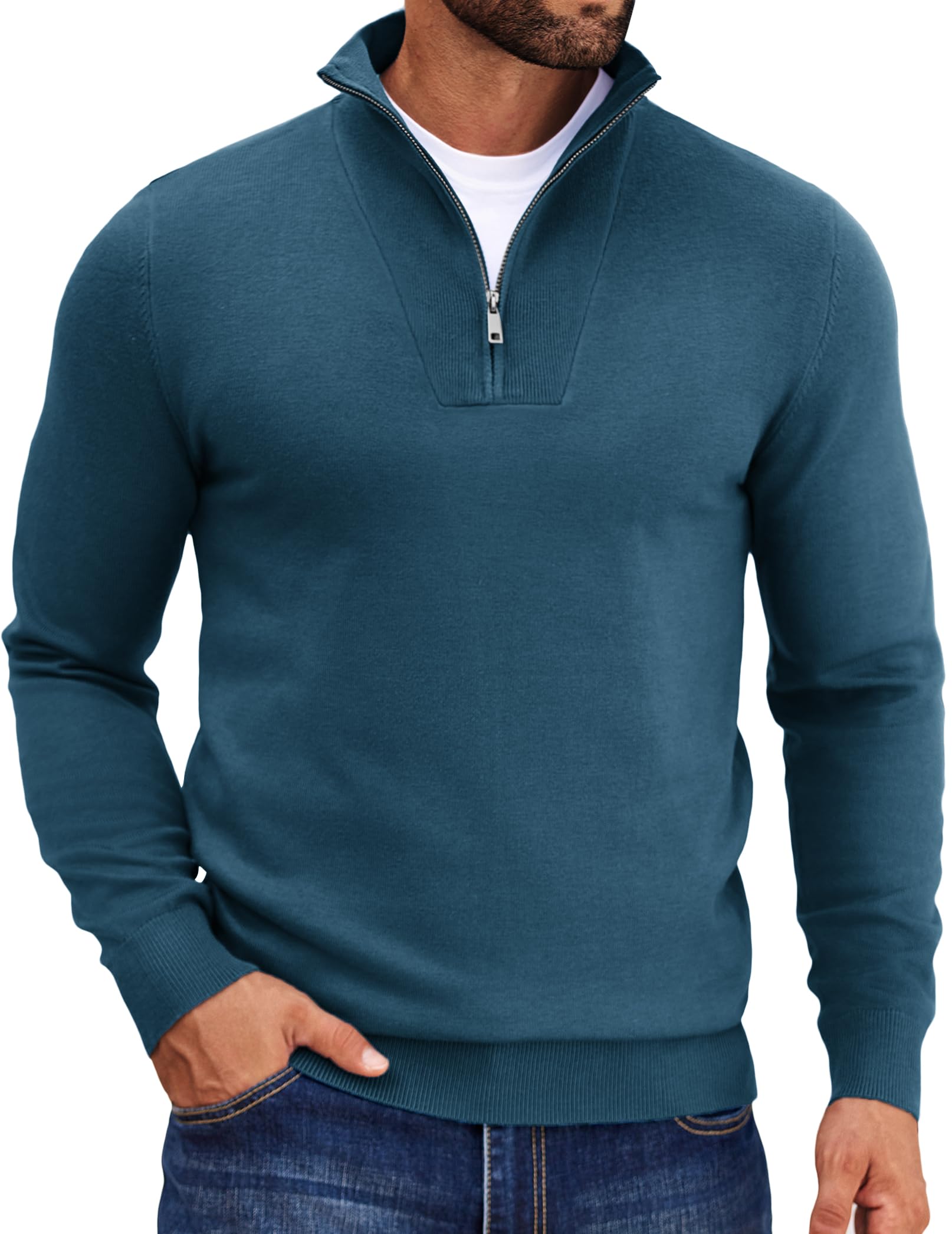 COOFANDY Herren Pullover mit Reißverschluss Men's Sweater Männer Strickpullover Rollkragenpullover Zip Troyer Winter Pulli