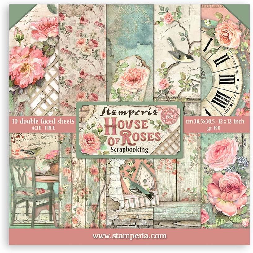 INTERNATIONAL, KFT SBBL66 Paper PAD 12X12 10PK House Rose, 30.5 x 30.5 (12" x 12"), Multicoloured