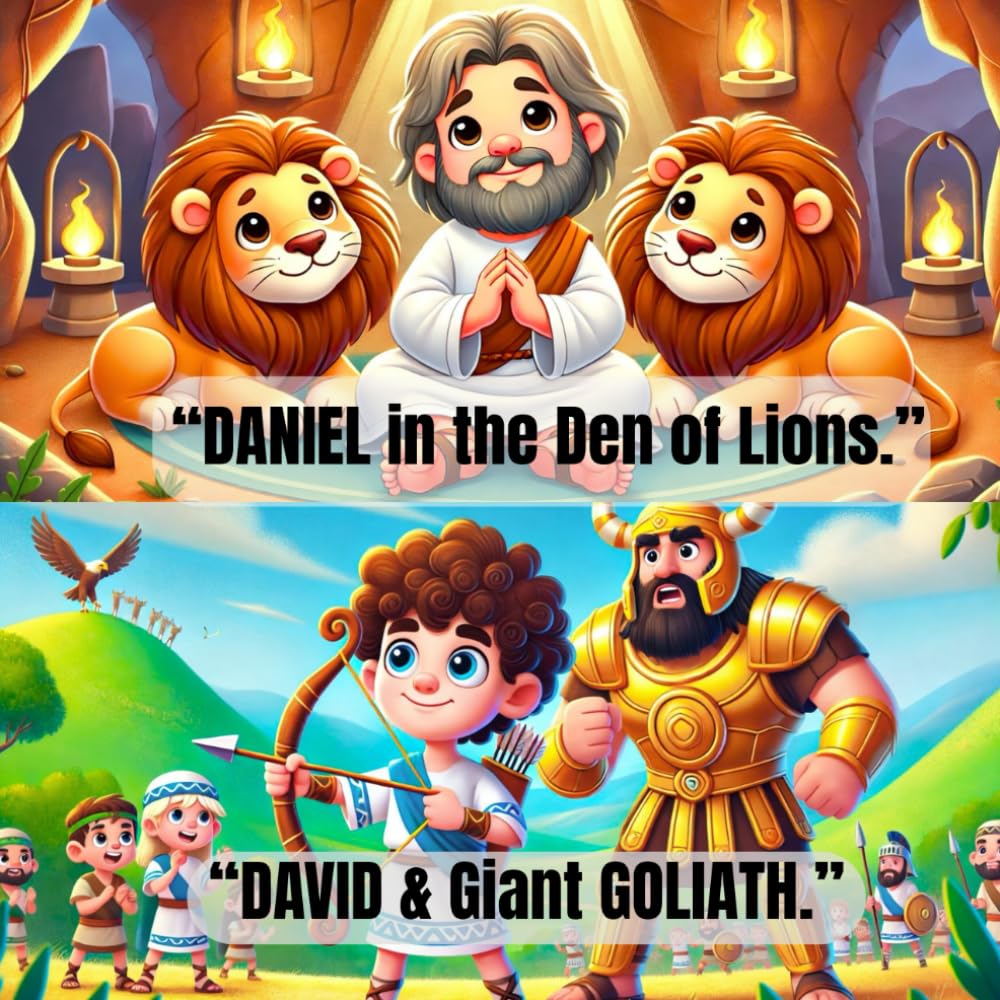 DANIEL in the Den of LIONS and DAVID and Giant Goliath: CHILDRENS BOOK TRUE STORY in th Bible