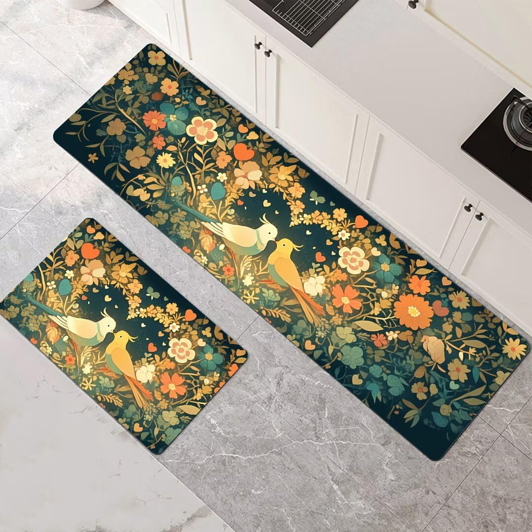 Alfombra cocina de secado rápido, pack de 2 alfombras grandes lavables Flower