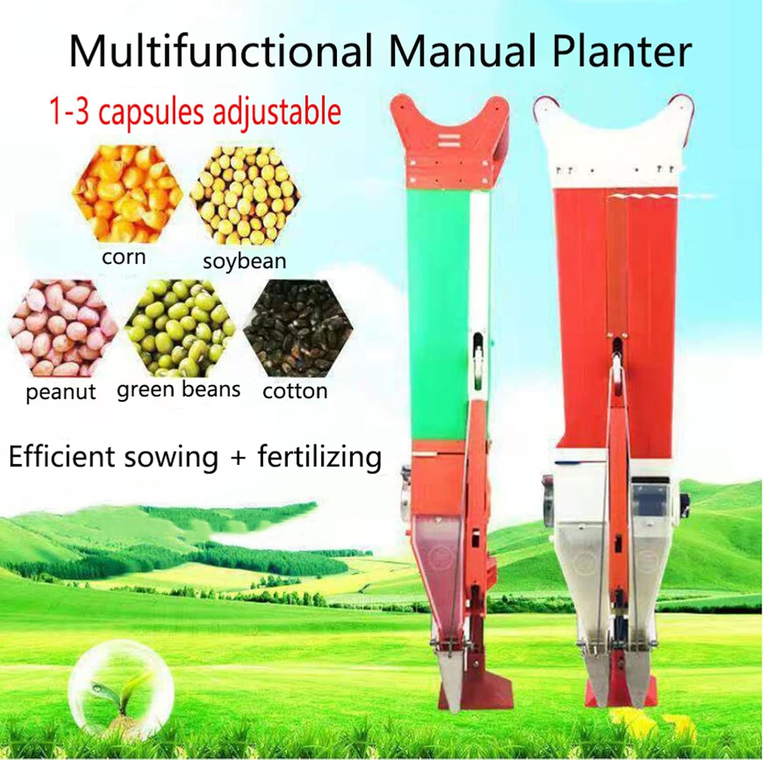 Precise Manual Seeder, Household Corn Peanut Seeder Hand Planter Tool Adjustable Seeder Machine Handheld Garden Home Seeder Portable Garden Push Seeder, Depth Adjustable
