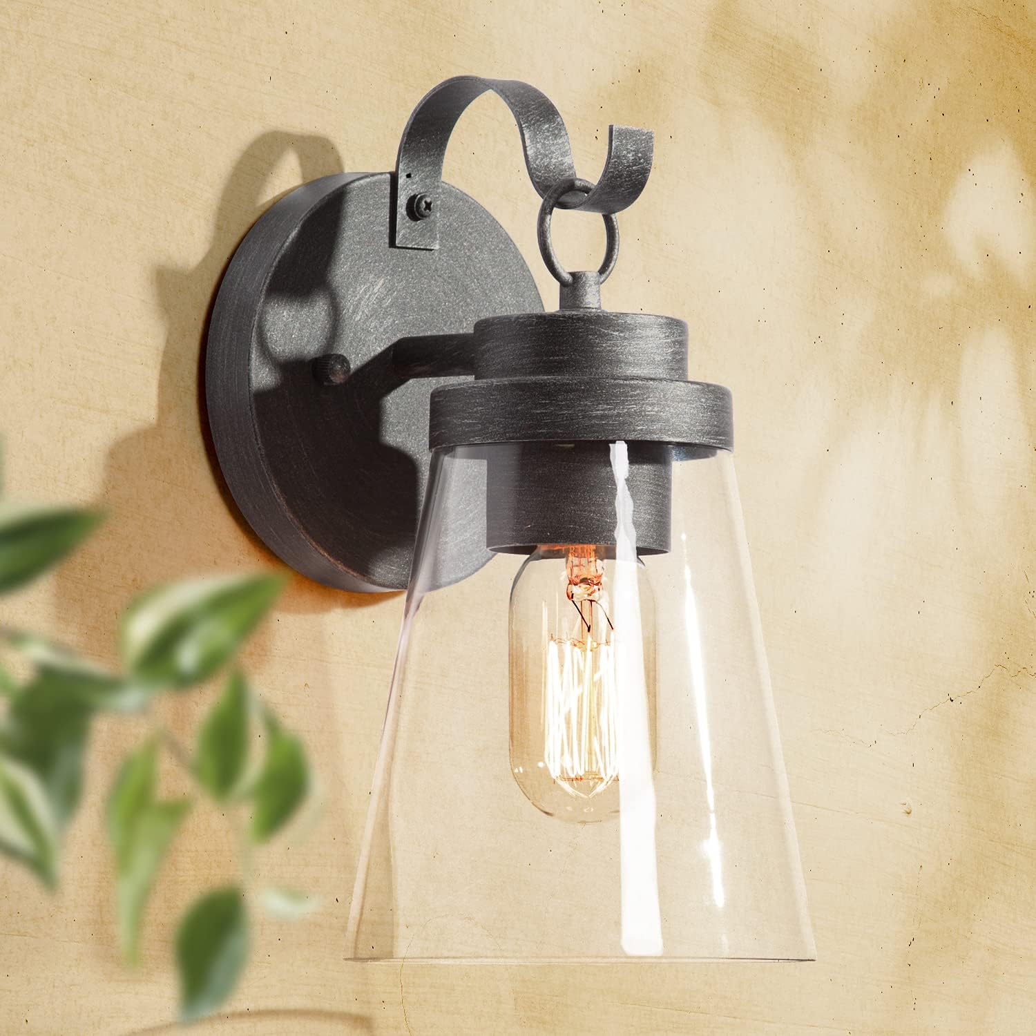 LALUZ Outdoor Wall Light, Matte Antique Silver Porch Light Exterior Light Fixture Wall Mount, Anti-Rust Outside Wall Sconce Lighting, E26 Socket Waterproof Wall Lantern for House, Patio, Garage