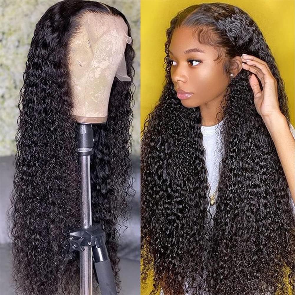 CYNOSURE HD Transparent Lace Front Human Hair Wigs for Black Women 180% Density 13x4 Curly Lace Front Wigs Human Hair Pre Plucked with Baby Hair Natural Black Color (24, Curly Wigs)