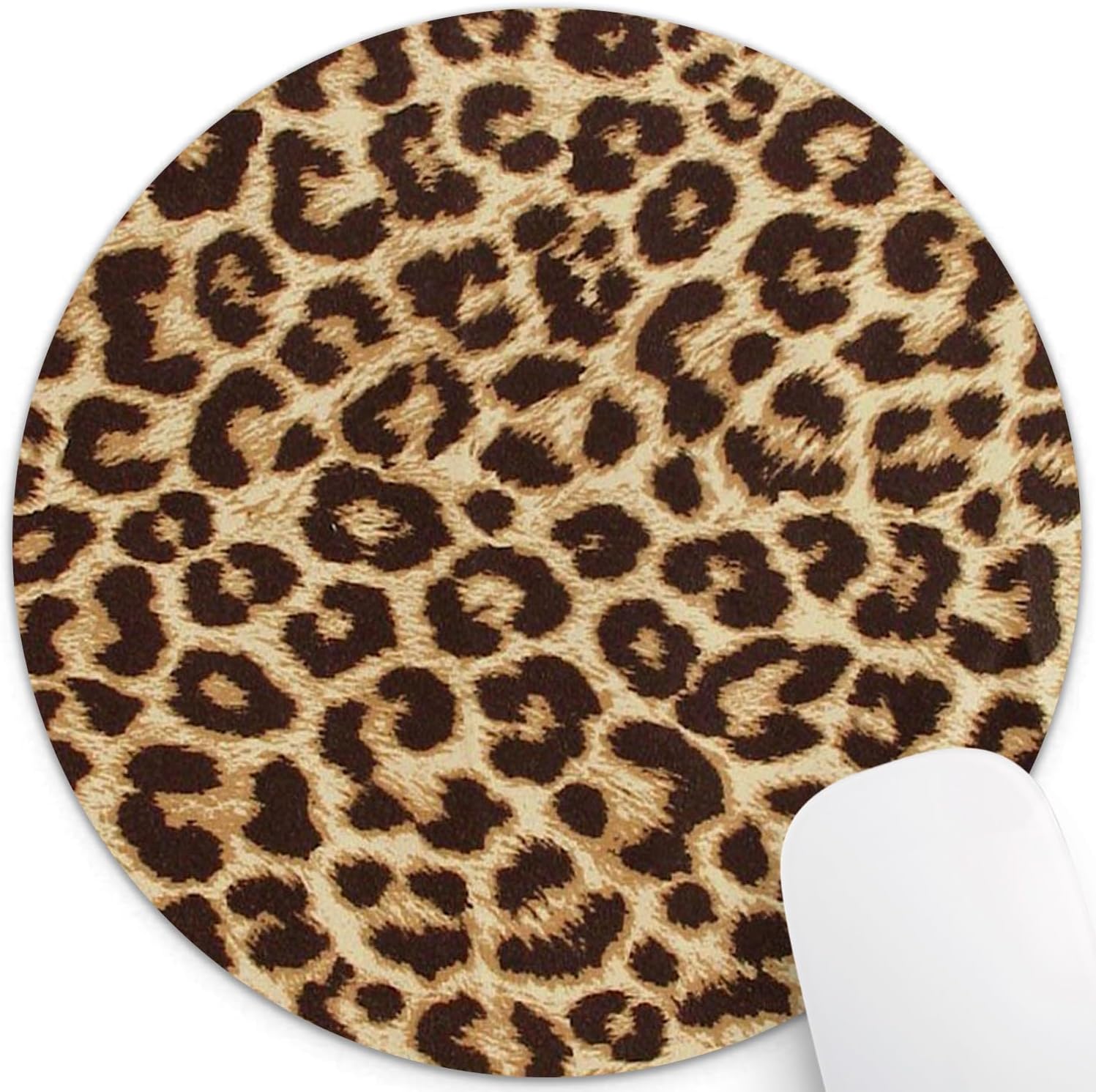 Leopard Grain Print Round Mouse Pad Custom, Non-Slip Rubber Comfortable Customized Circular Mouse Pads for Work Computer
