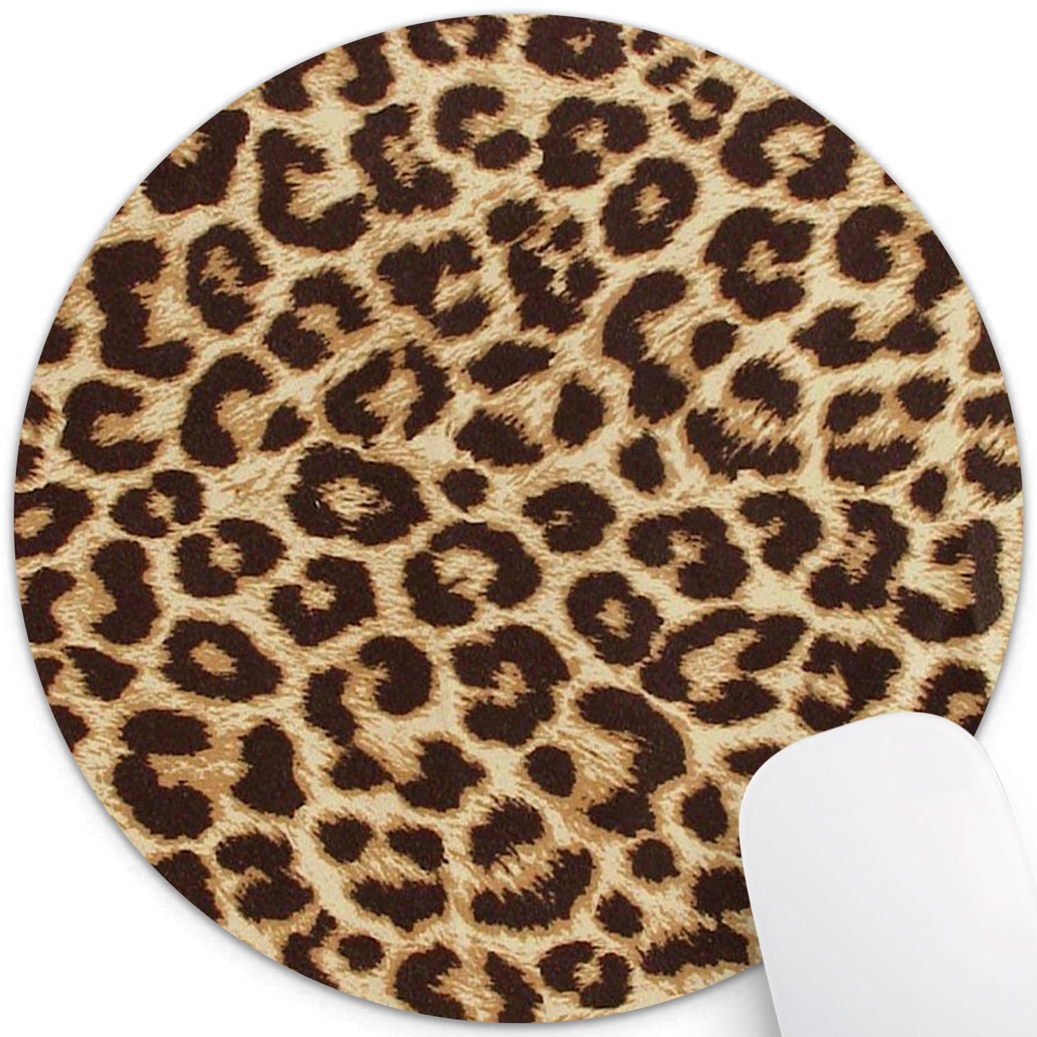knseva Leopard Grain Print Round Mouse Pad Custom, Non-Slip Rubber Comfortable Customized Circular Mouse Pads for Work Computer