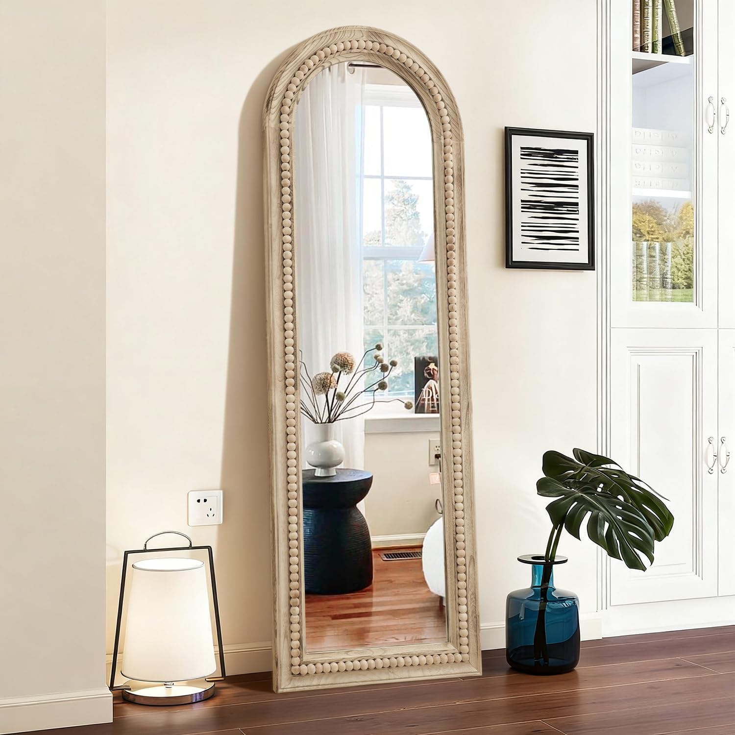 MWAZZLL Full Length Mirror Arch Wood Framed Large Rustic Beaded Mirrors 149x50cm Decorative for Bedroom Living Room Entryway Hallway