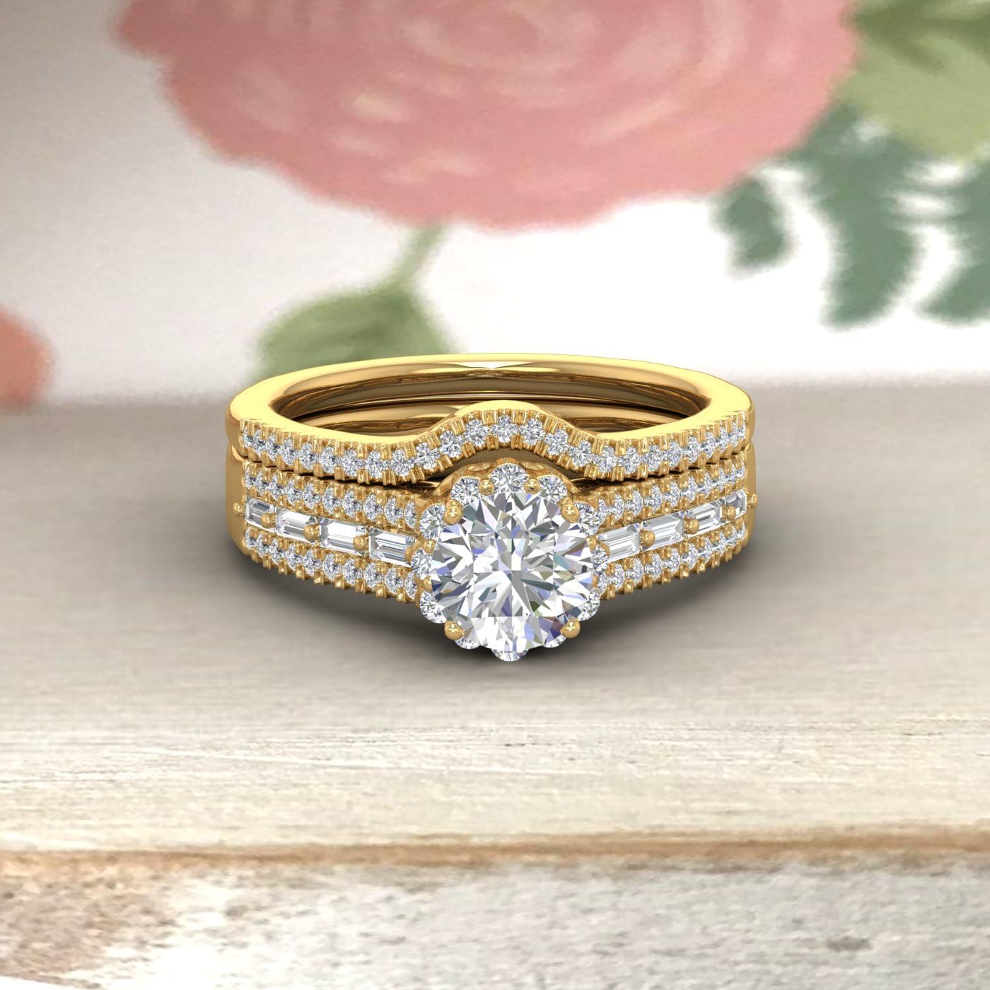1 Carat Diamond Bridal Ring Set in 14K Gold