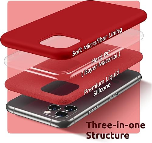 Miniatura 4 de SURPHY Funda compatible con iPhone 11 Pro de 5.8 pulgadas, funda gruesa de silicona líquida (con forro de microfibra) para 11 Pro 2019, color rojo