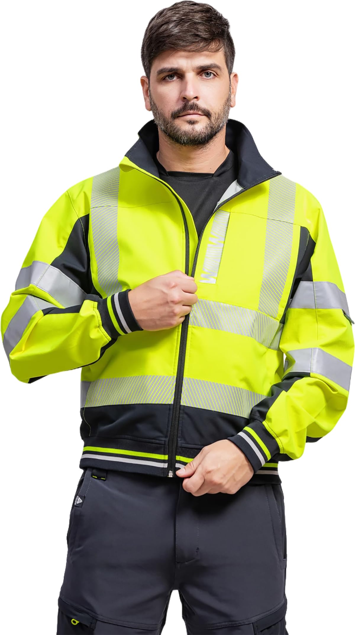 WORKTEAM Cazadora Softshell Alta Visibilidad, Chaqueta Ligera con Cintas Reflectantes Segmentadas, Interior Técnico Transpirable, Puños y Bajo Elásticos, Ropa Laboral Unisex