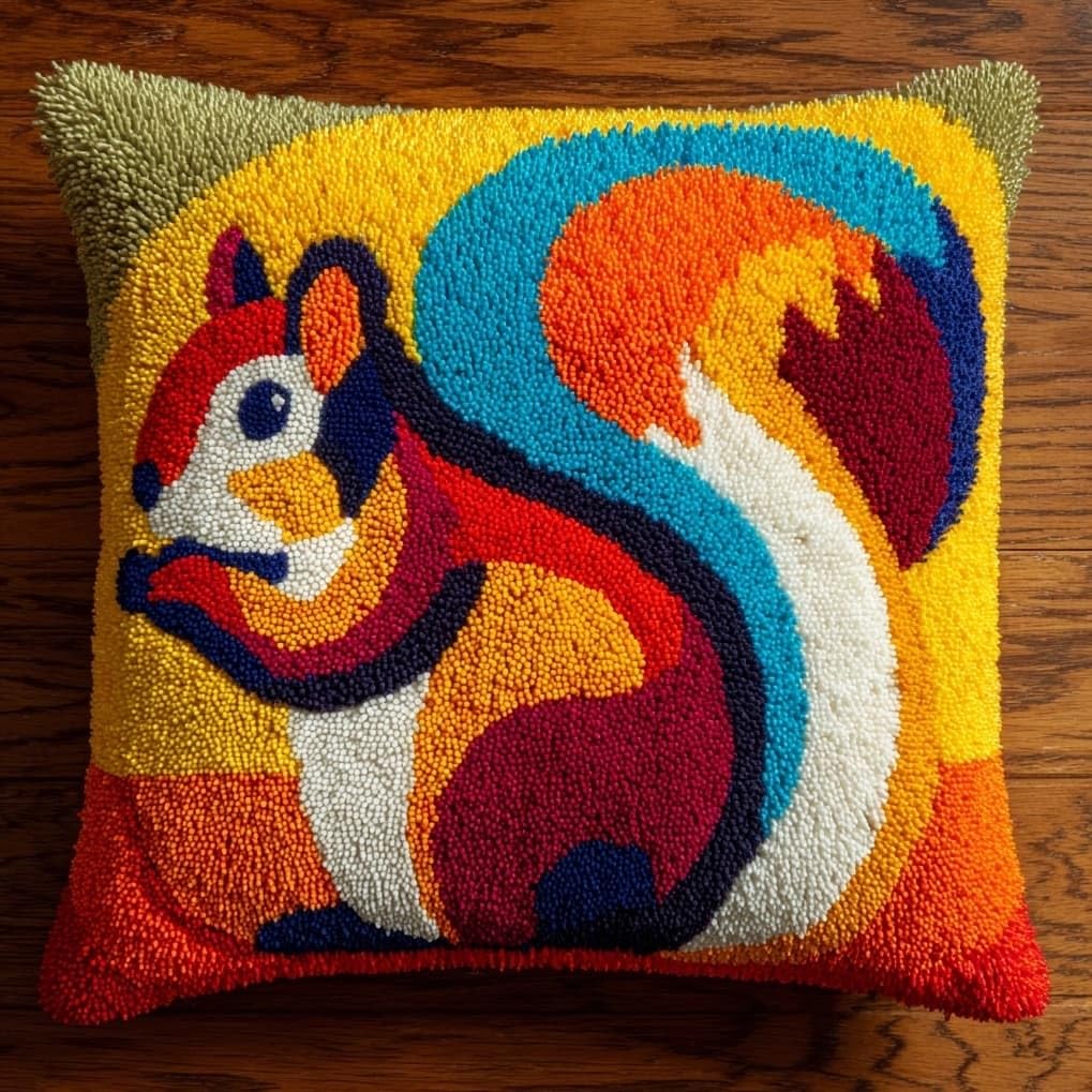 AxiangziK Latch Hook Needlecraft Pillow Kit 43x43cm,Cute Squirrel