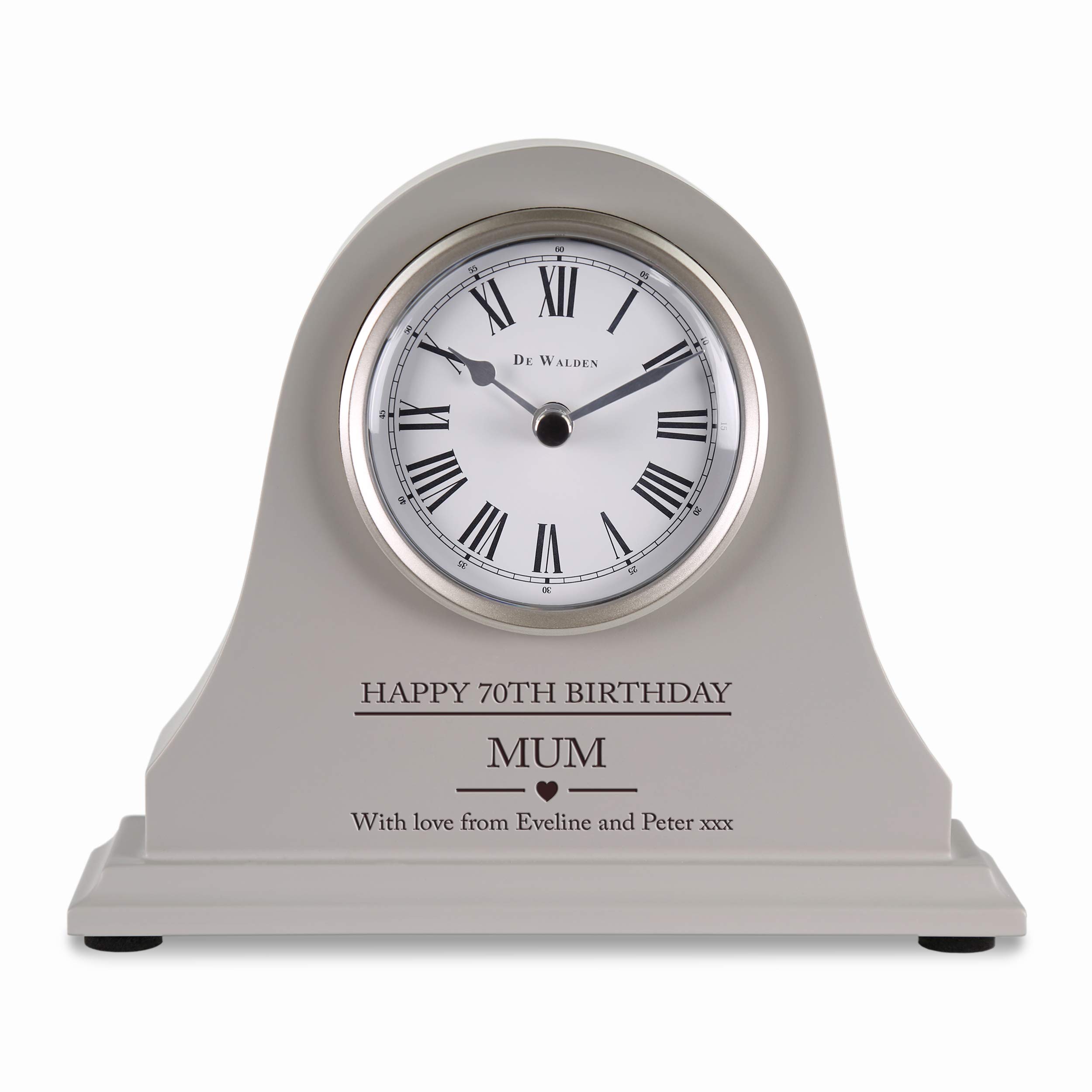De Walden Mum's 70th Birthday Personalised Engraved Grey Mantel Clock Gift Seventieth Gifts for Mum