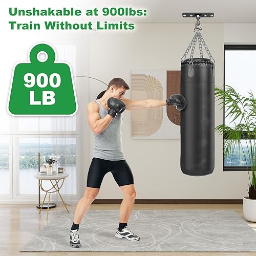 Miniatura 4 de SELEWARE Percha de bolsa pesada de rotación de 360, capacidad de 1000 libras, montaje en techo y vigas con cadena de acero inoxidable y ganchos a