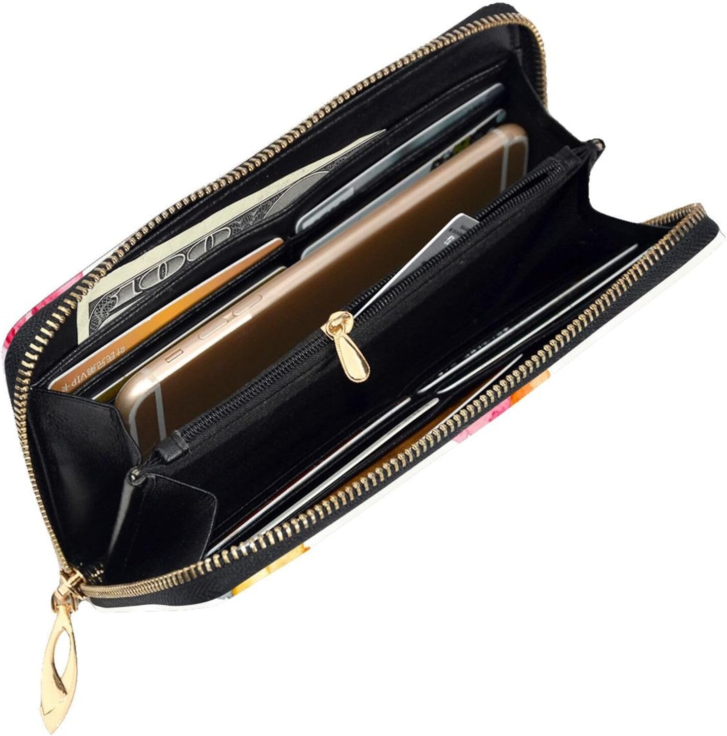 Watercolor Flowers Long Zip Around Wallet for Women, Large Capacity RFID Leather Wristlet Wallet with 12 Card Slots Coin Purse, Fashion Clutch Purse with Wrist Strap