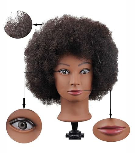 Miniatura 3 de Cabeza de maniquí afroamericano con cabeza de maniquí 100 % de cabello humano con soporte para peinar el cabello, soplado de cabello, trenzar (recto
