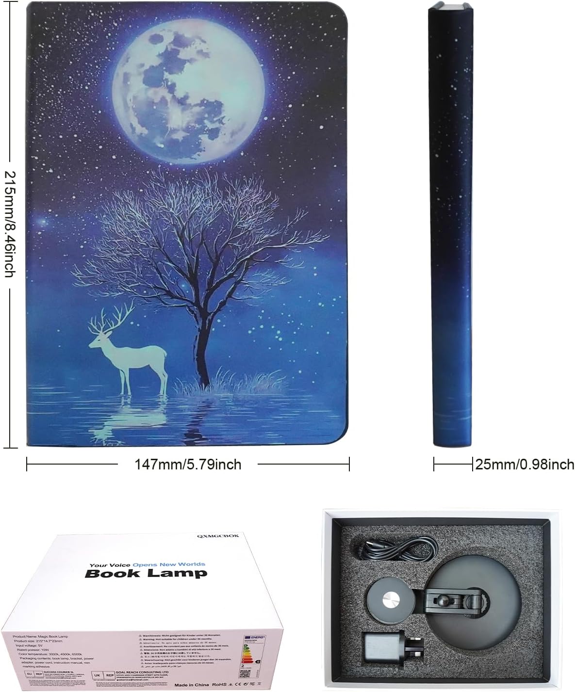 MagicBook Light - Smart Voice-Activated Book Lamp with Auto-Open/Close, Adjustable Stand & 10W RGB Desk Light for Home/Office Decor (Novelty Reading Lamp) (Art Deco 1)