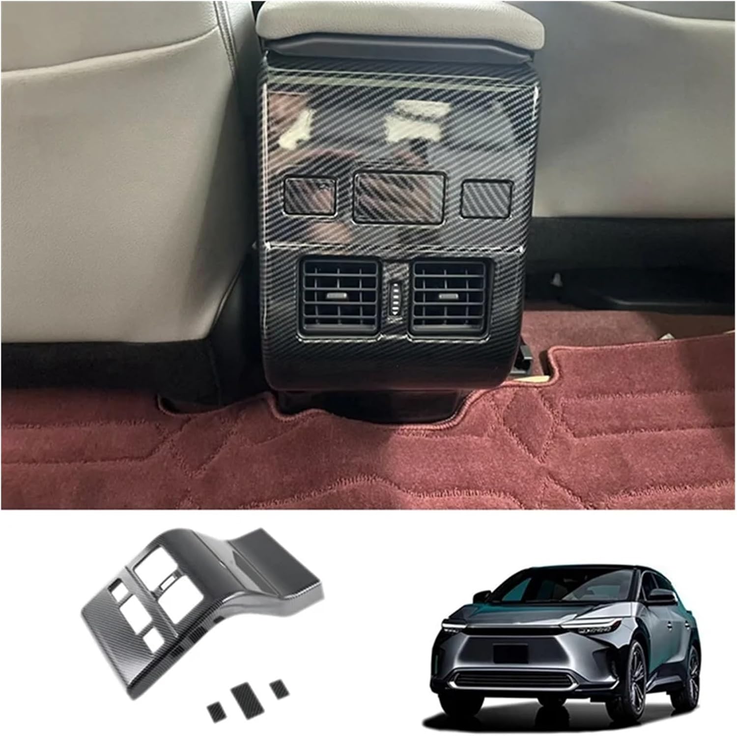 Car Carbon Fiber Rear Air Condition Vent Outlet Frame Kick Panel Cover Trim Compatible for Toyota Bz4X 2022 2023 Car Sticker
