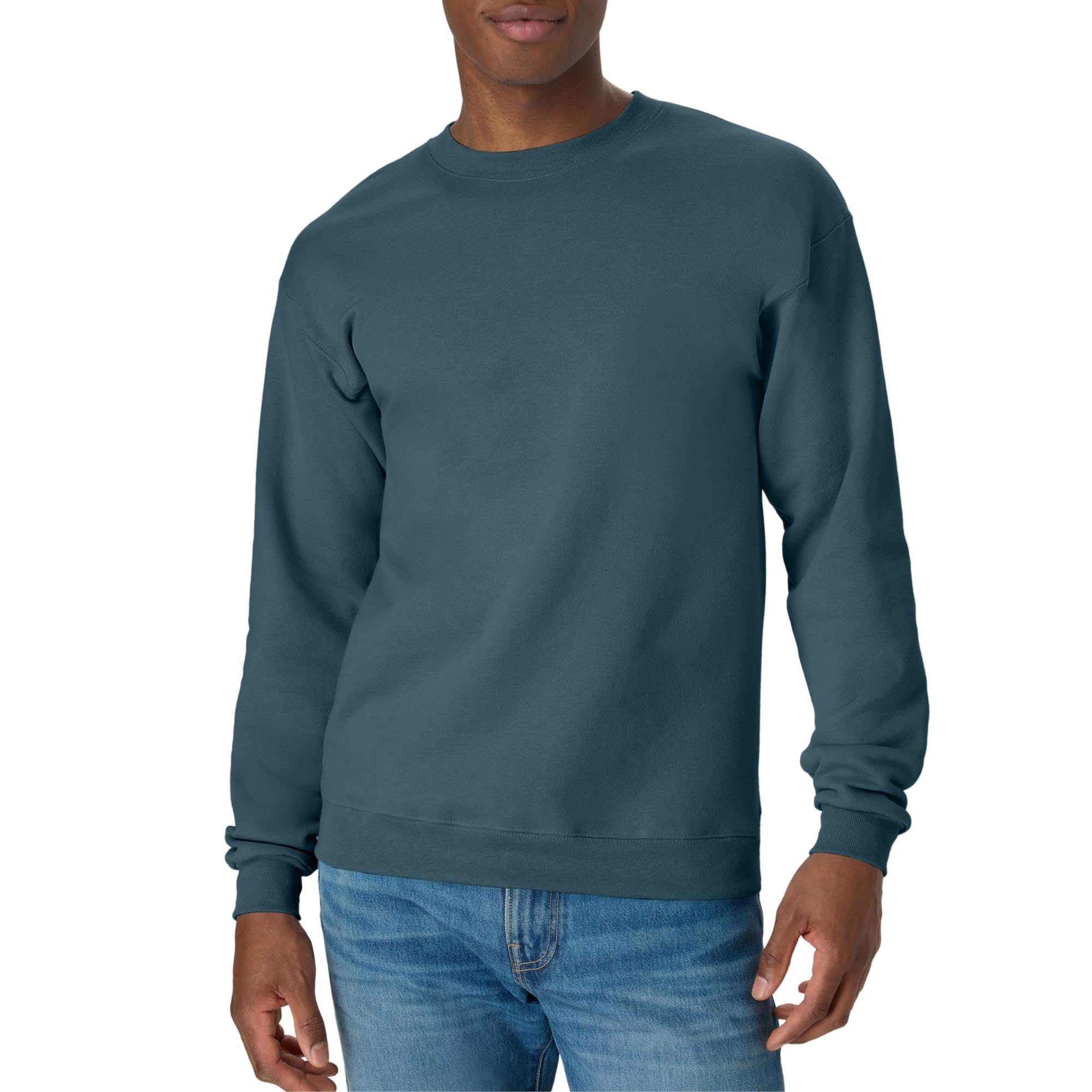 Hanes Mens EcoSmart Fleece Sweatshirt, Cotton-Blend Pullover, Crewneck Sweatshirt for Men, Metallic Teal 1 Pack, 3XL