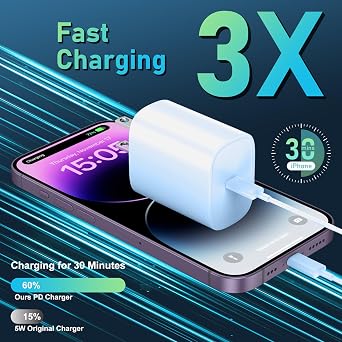DiHines for iPhone 14 13 12 11 Fast Charger,10FT Long Fast Charging Lightning Cable with 20W USB C Charger Block for iPhone 14/14 Pro Max/13/13 Pro Max/12/12 Pro Max/11/11Pro/XS/Max/XR/X,iPad,Blue