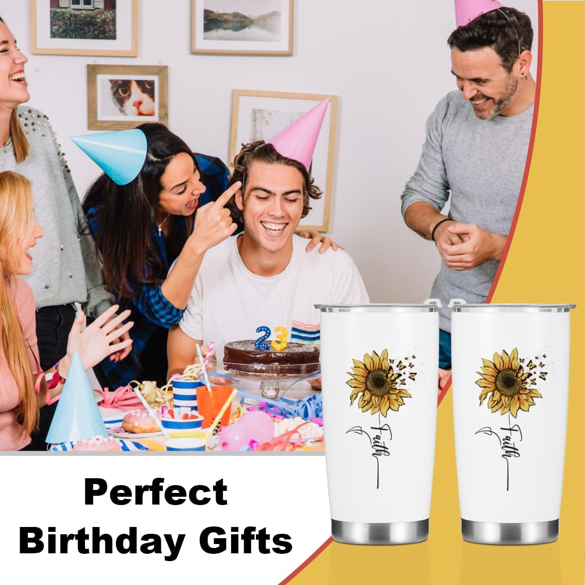 Sunflower Gifts for Women Best Friend Tumbler, Positive Butterfly Christian Gift Birthday Christmas, Faith Religious Gifts Coffee Mug Stainless Steel Vacuum Insulated Double Wall Travel Cup with Lid - Image 3