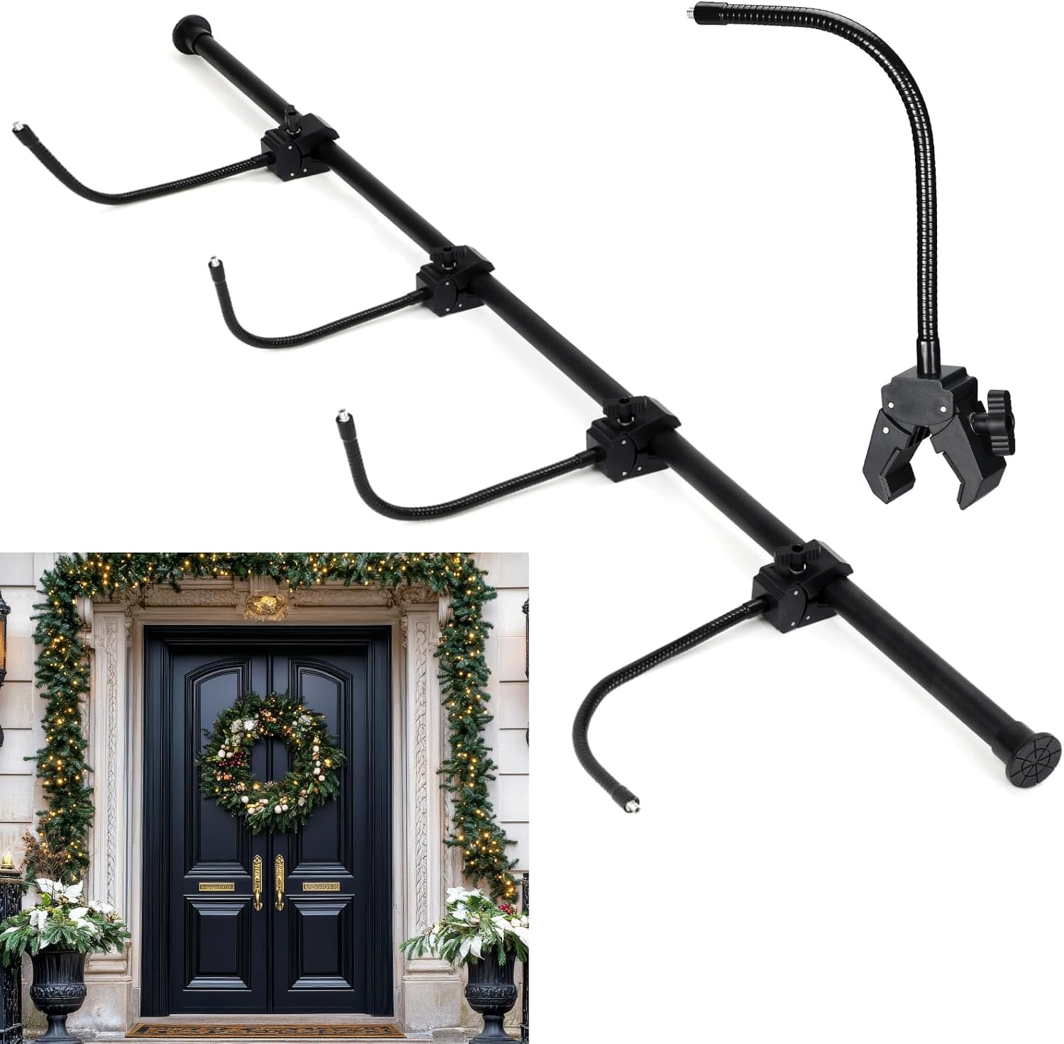 geelin front door garland hanger for christmas adjustable wreath hanger suitable for different doors with no nails or screws heavy-duty cast iron for holding christmas wreaths decor(35.4" - 63")