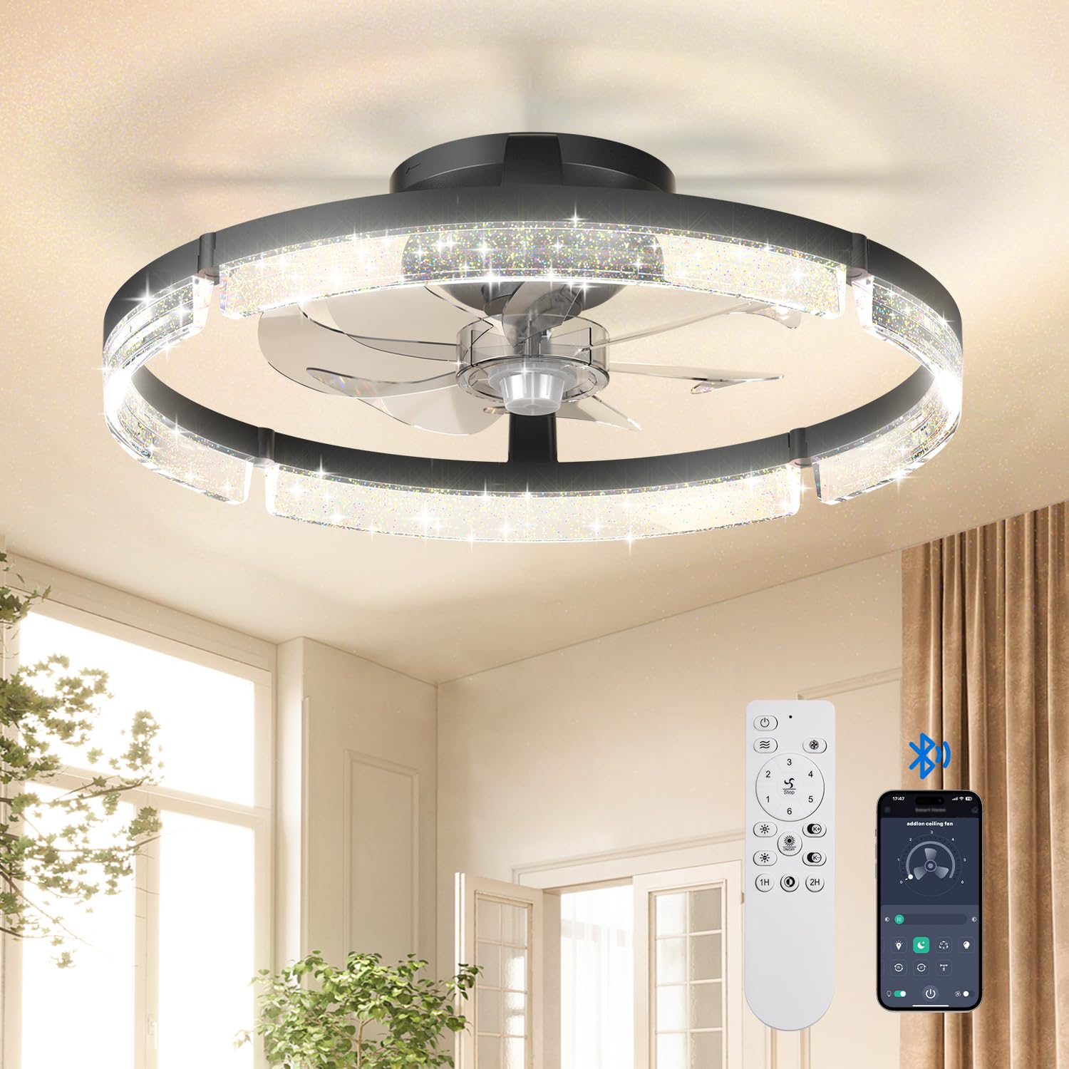 addlon 20" Ceiling Fans with Lights and Remote, Low Profile Fandelier
