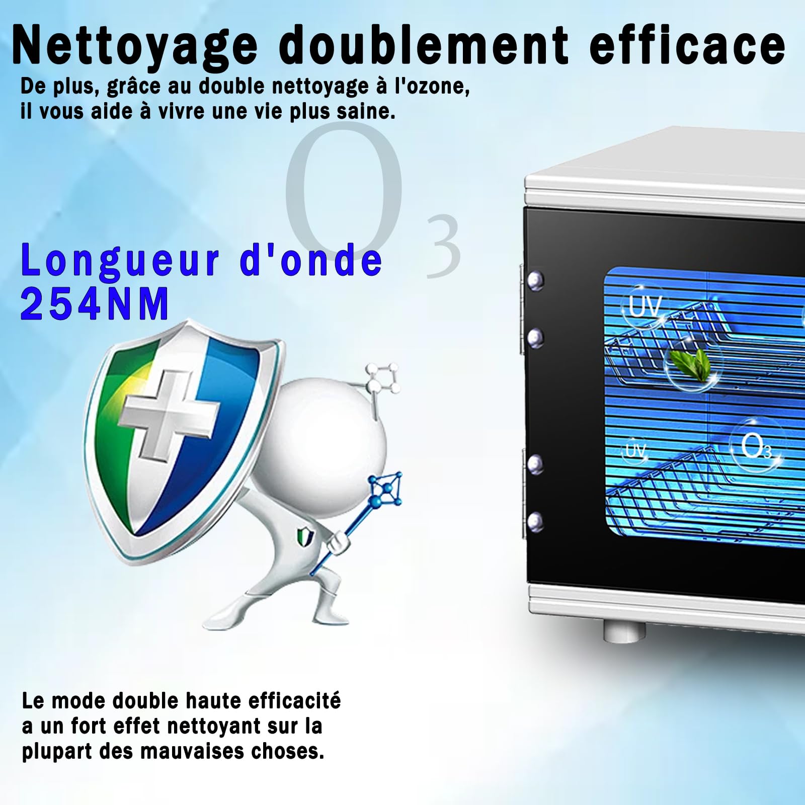Stérilisateur UV avec minuteur, affichage numérique, désinfection LED, blanc