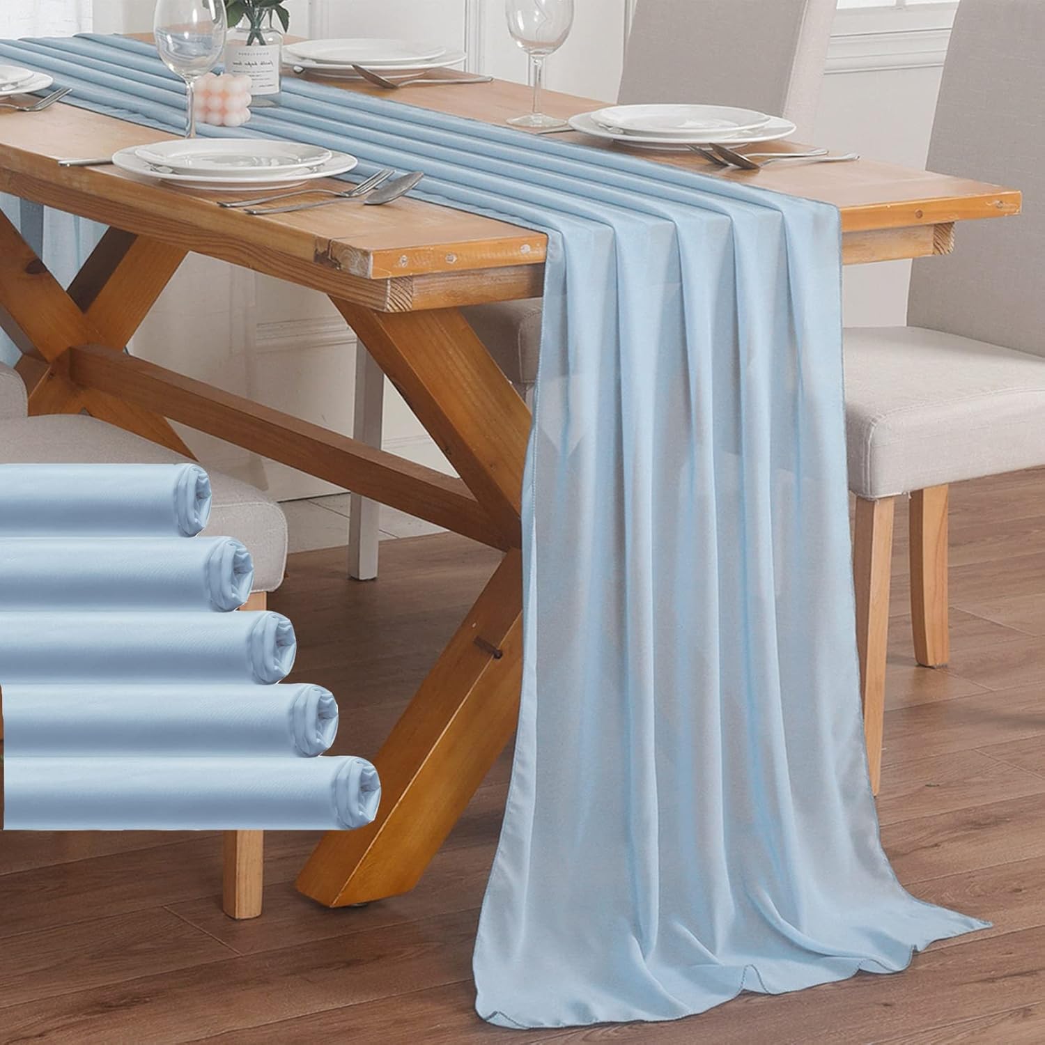 12 Pack Baby Blue Chiffon Table Runner 10ft Sheer Table