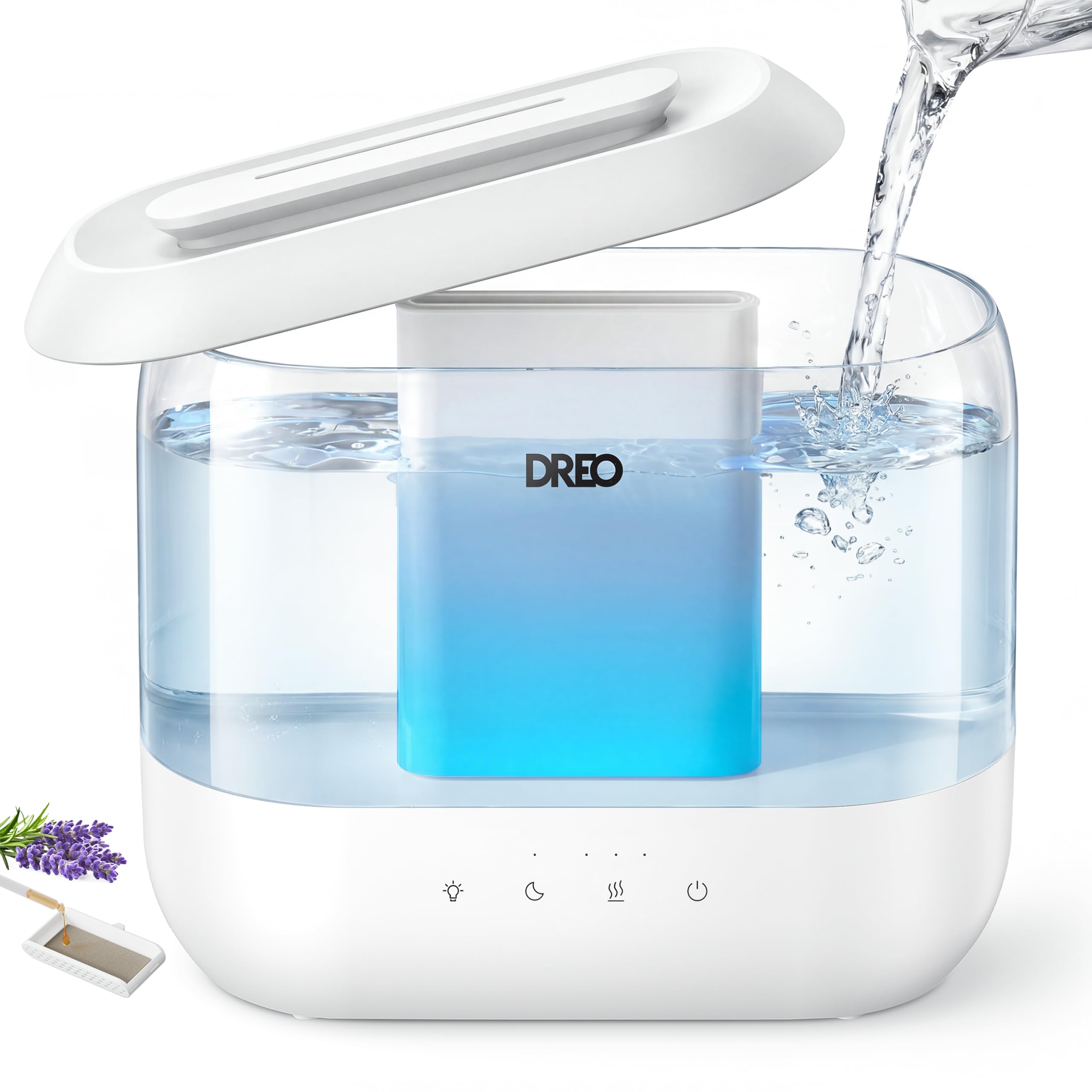 DREO Humidifier for Bedroom Baby, 4L Cool Mist Supersized Humidifiers for Home, 28 dB Quiet Air Humidifier for Room, Oil Diffuser, 36H Runtime, Night Light, Top-Fill, Easy to Clean & Fill, White