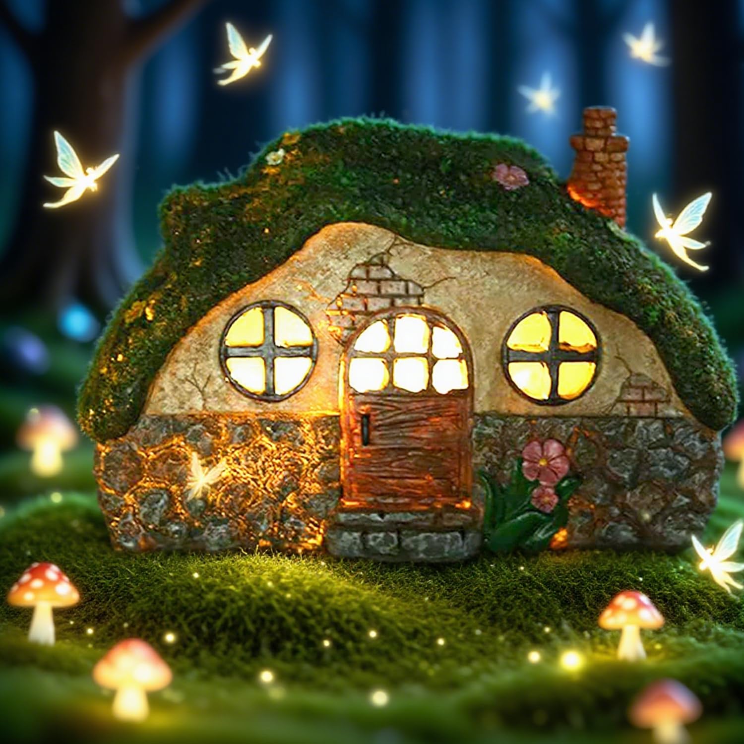 CHUYILEE Solar Fairy Garden Statues,Retro House Fairy Garden Lights House for Fairies Yard Art Sculpture Decoration Accessoriy Outdoor Miniature Garden Outdoor Decor Accessories (Green)