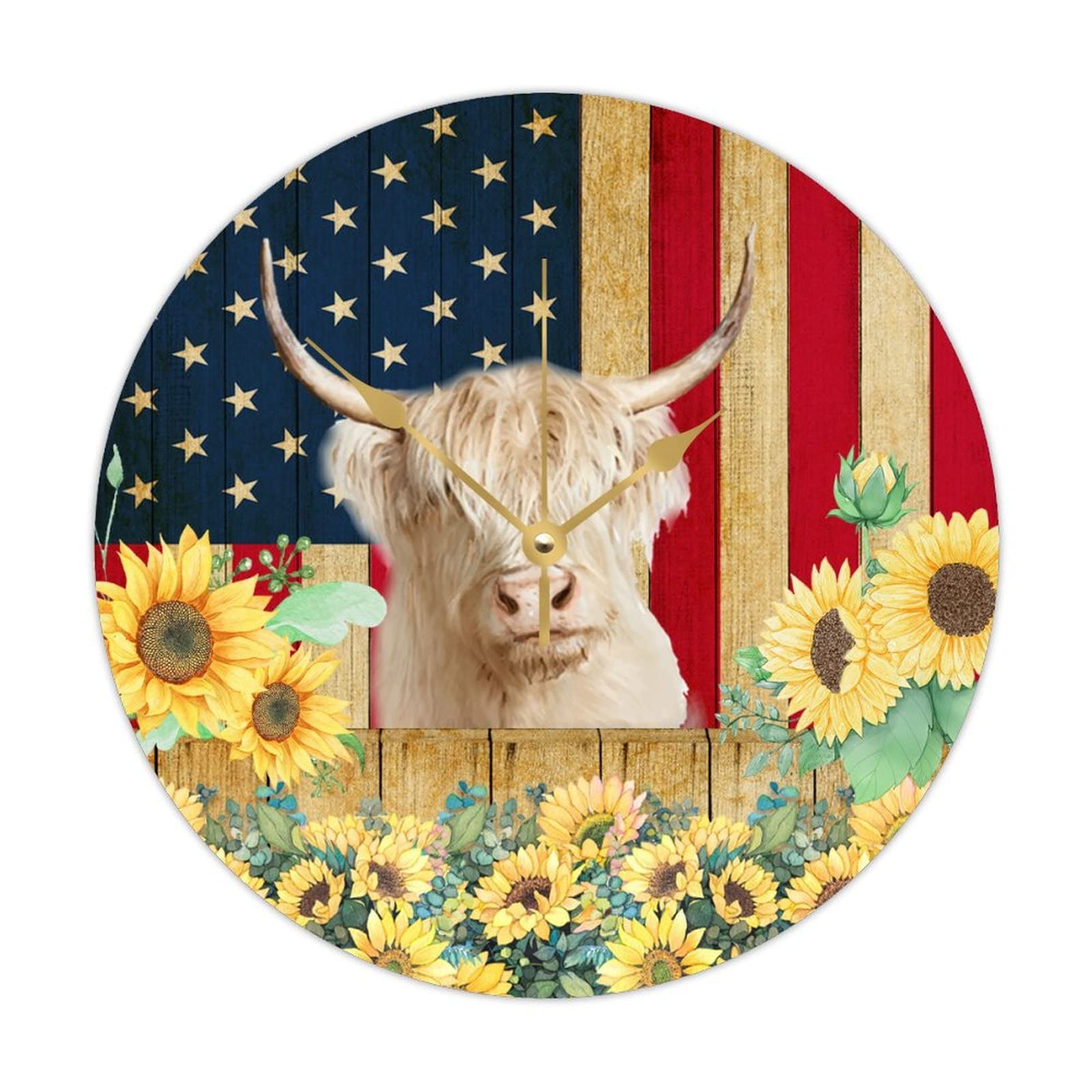 Horloge murale cadeau crémaillère bois motif USA ronde