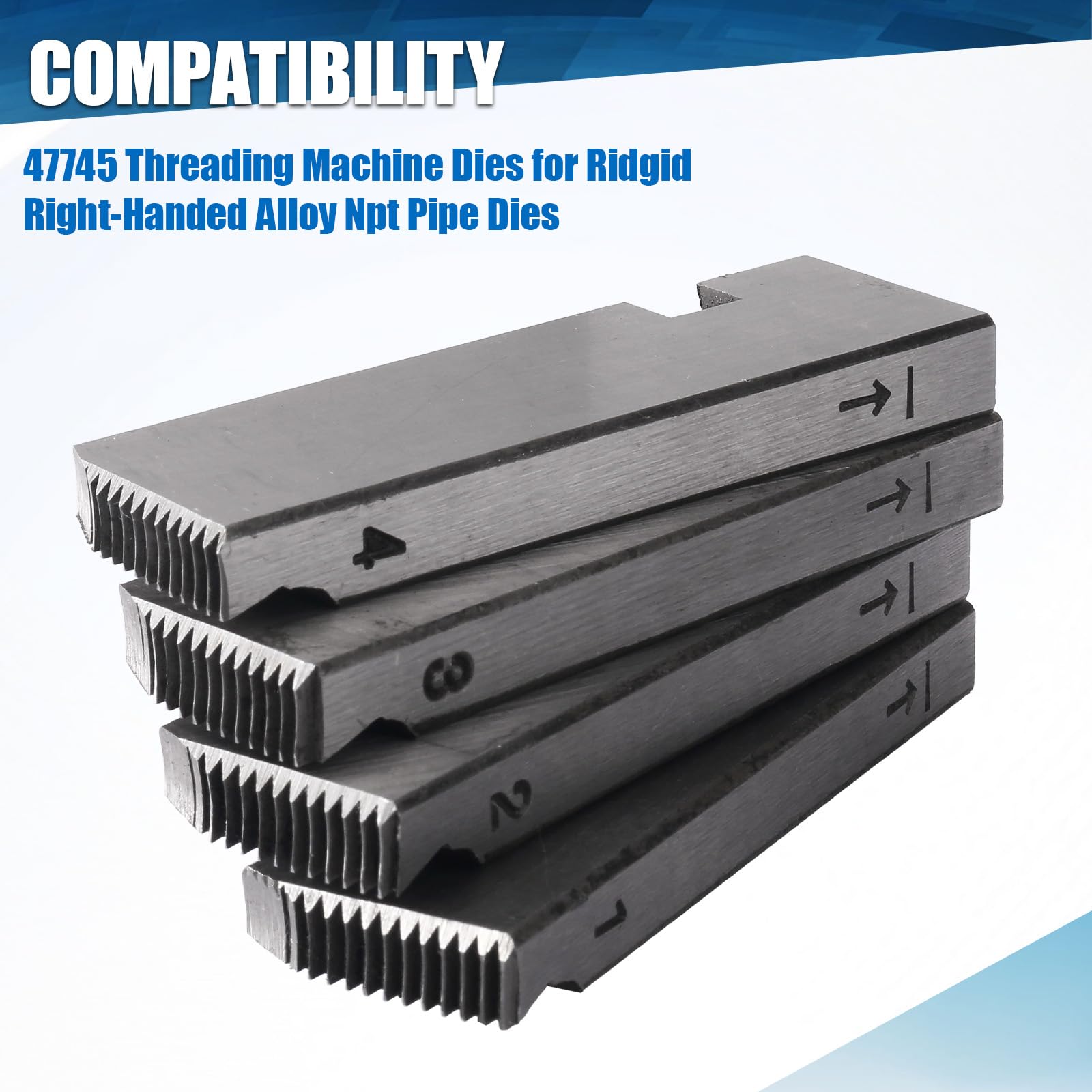 Universal 47745 - Troqueles de roscado para tubos Ridgid de aleación Npt para diestros, tamaño nominal de tubo de 1/2 pulgada a 3/4 pulgadas, paquete de 4