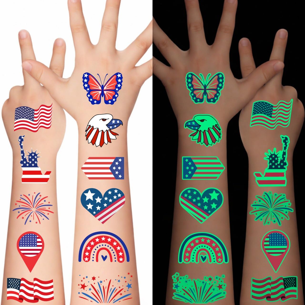 4th of July Temporary Tattoos Luminous 4th of July Decorations Favors Party Supplies Accessories American USA Independence Day Memorial Labor Day