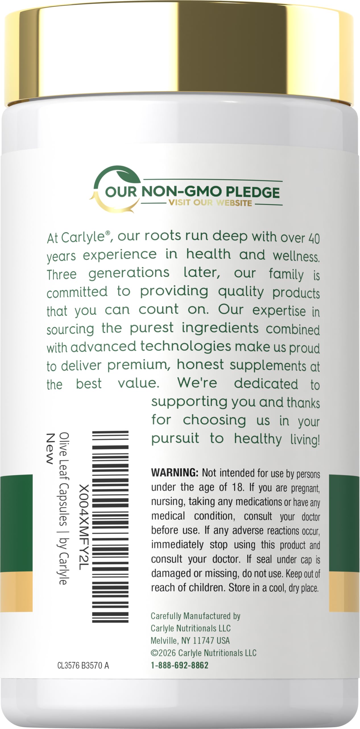 Carlyle Olive Leaf Extract Capsules | 70 Count | Non-GMO, Gluten Free — Amazon image 3