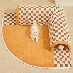 Cama 2 em 1 para gatos, túnel de brinquedo interativo removível, antiderrapante, cama macia para gatos