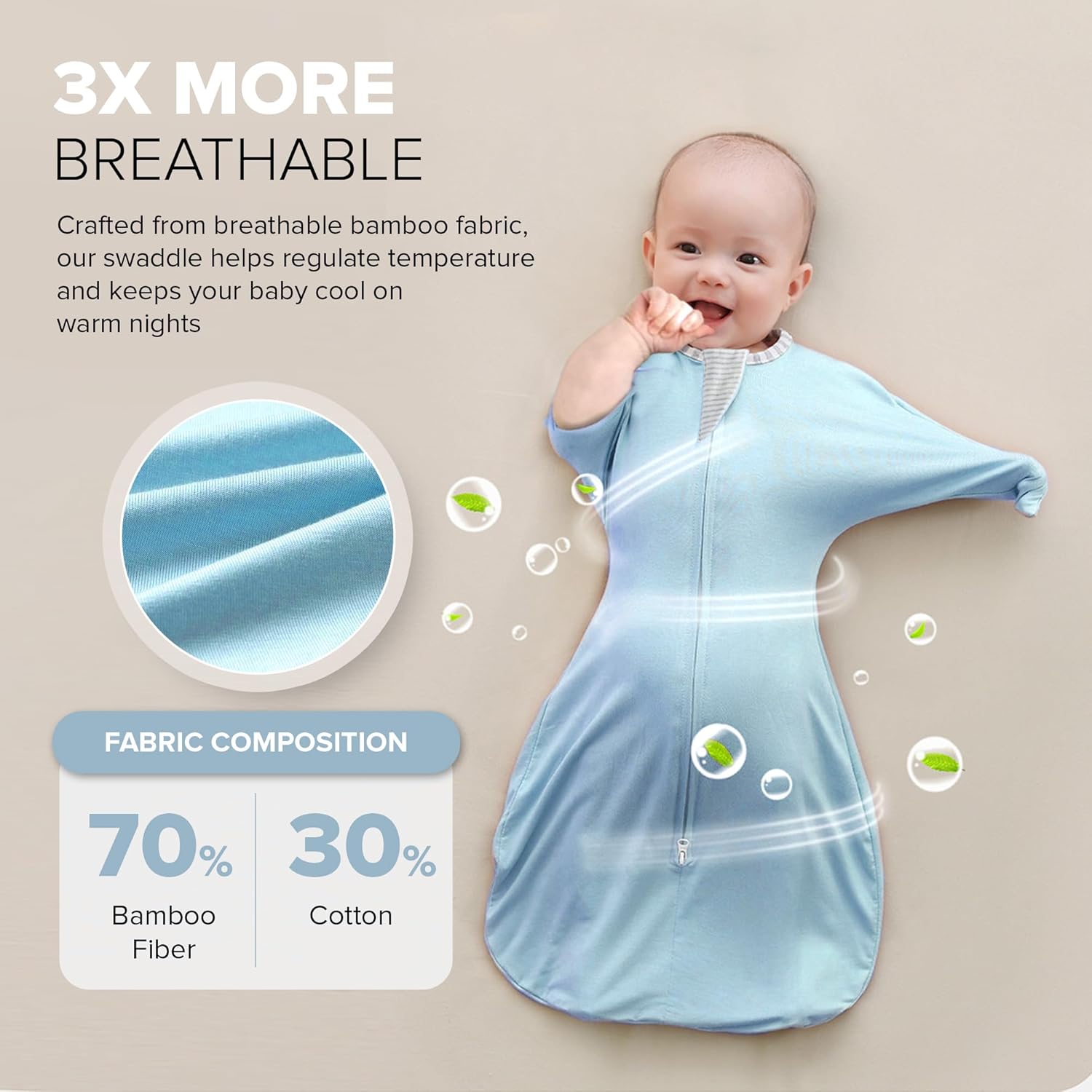 Baby Sleep Swaddle, 0-9 Months, Newborn Essentials, with 2-Way Zipper, Arms Out, Sleep Sack for Boys and Girls (Honey Cream, Medium(3-6m))