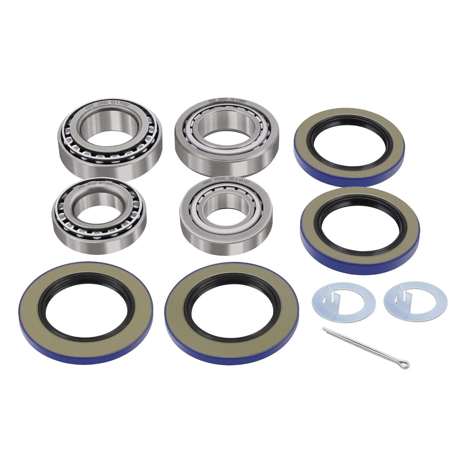 XiKe 2 Set Fits 5,200-6,000 lb Axles Trailer Wheel Hub Kit, Include 25580/20 ＆ 15123/245 Bearings, 21333TB, 22333TB /10-10, 10-36 Seal and Cotter Pin.