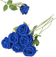 Vista 21 de 50 rosas artificiales, ramo de rosas rojas falsas, rosas rojas de seda artificial con tallos para decoración de flores de boda, día de San Valentín