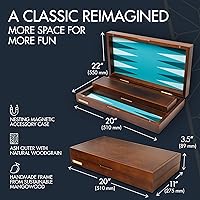 Vista 6 de Juego de Backgammon de 20 Pulgadas Grande para Adultos, Tablero de Backgammon Verde, Madera Sólida. Bandeja de Accesorios Desmontable, Juego