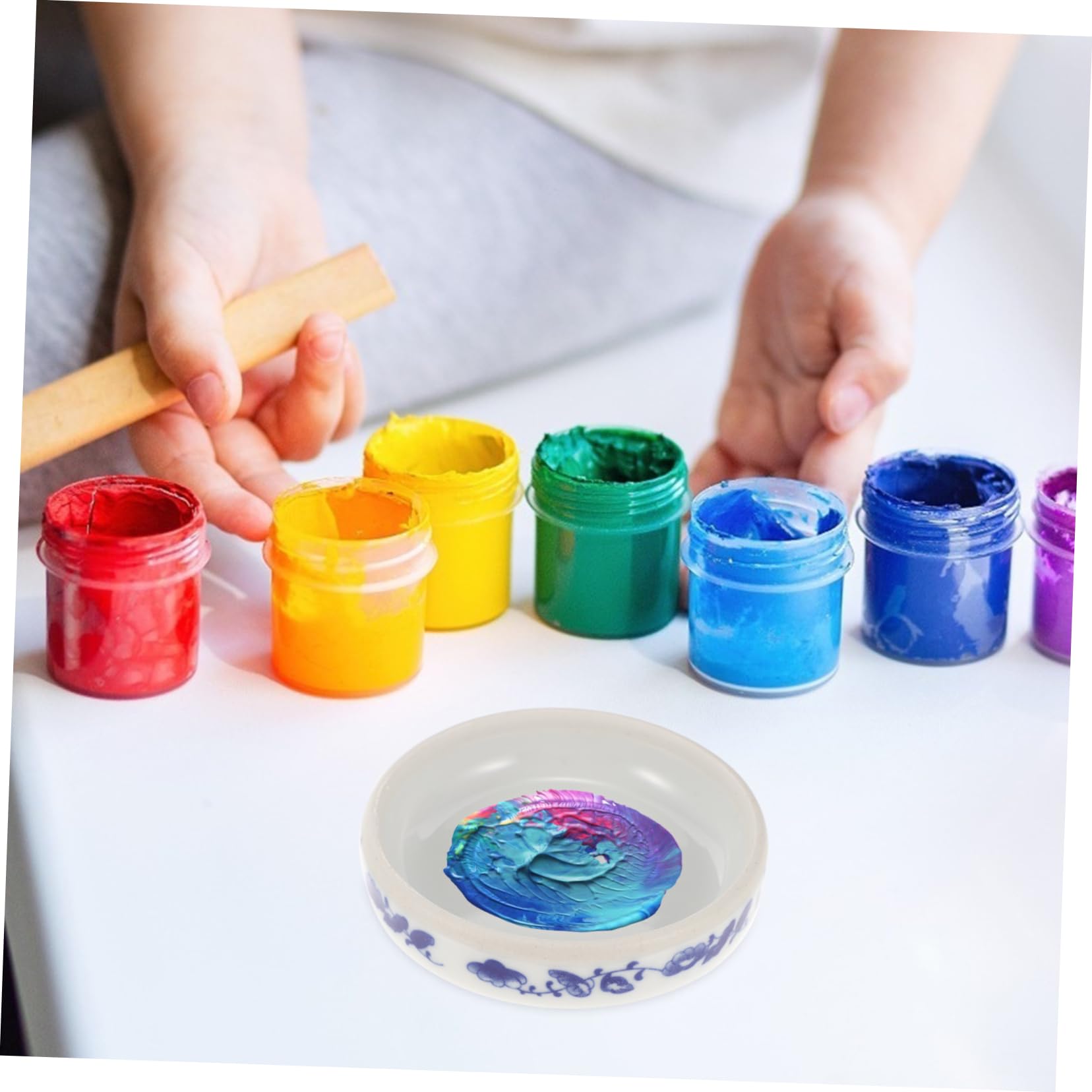 HOMSFOU Vassoio in Ceramica a Cinque Strati Palette Colorata per Miscelazione Colori, Facile da Pulire per Pittura ad Acquerello per Artisti e Ragazzo Ragazza